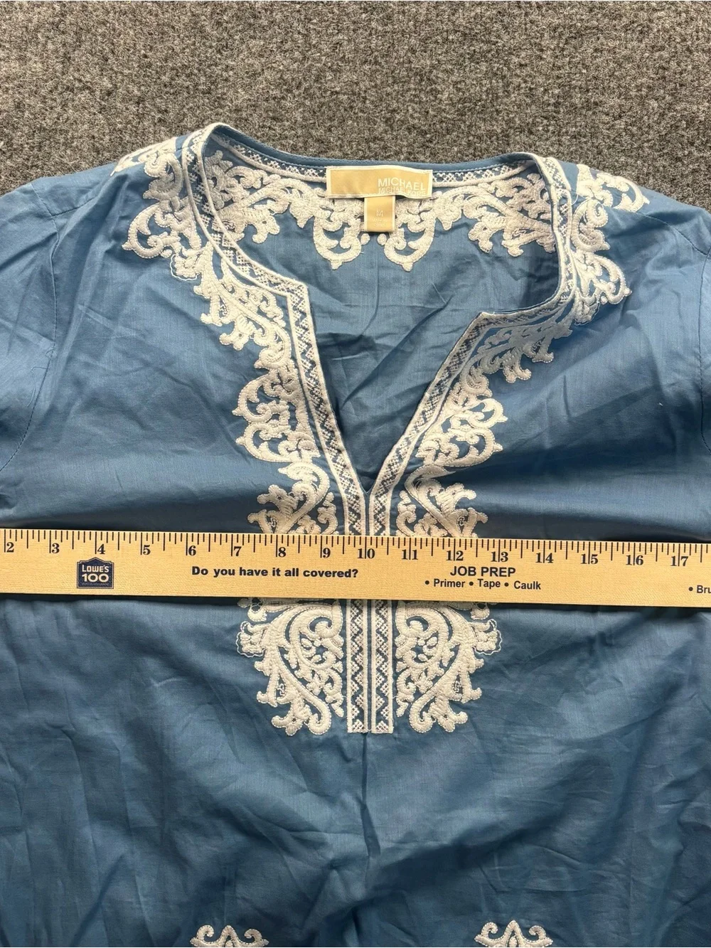 Michael Kors Light Blue Tunic Shirt with Cream Embroidery